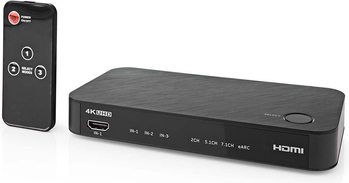 Nedis Digitale Audioconverter - 2-wegs - Input: DC Power / 3x HDMI Input - Output: 1x 3,5 mm / 1x TosLink / 2x HDMI Output - Automatisch / Drukknop - Antraciet
