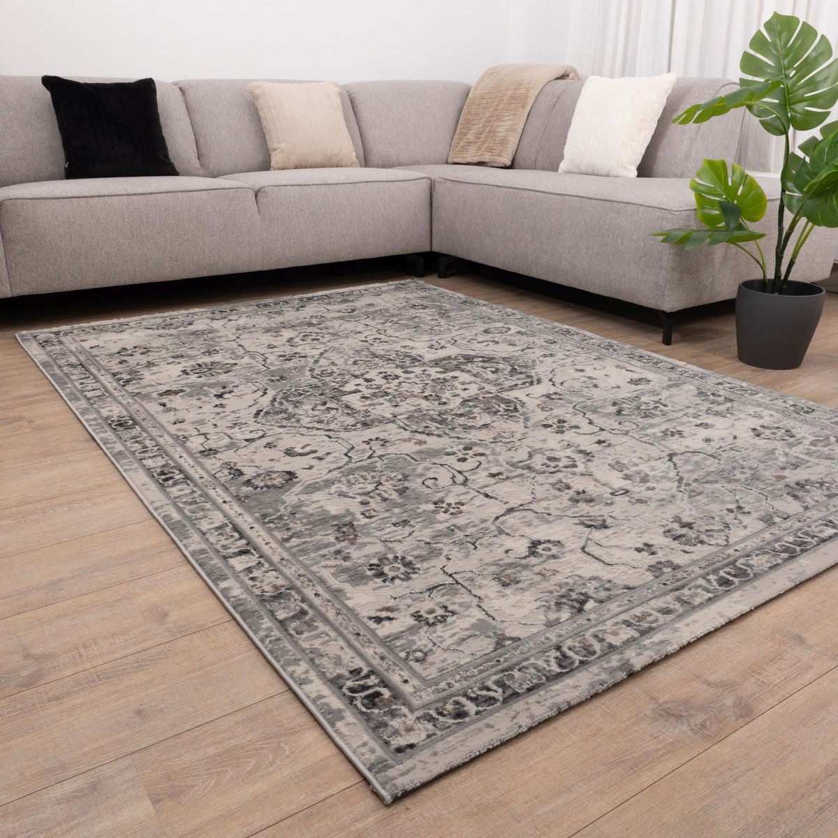 Grijs met Beige Tapijt Vintage Laagpolig Vloerkleed Koho Impressive - 120x170cm- Modern - Woonkamer - Salon - Slaapkamer - Eetkamer