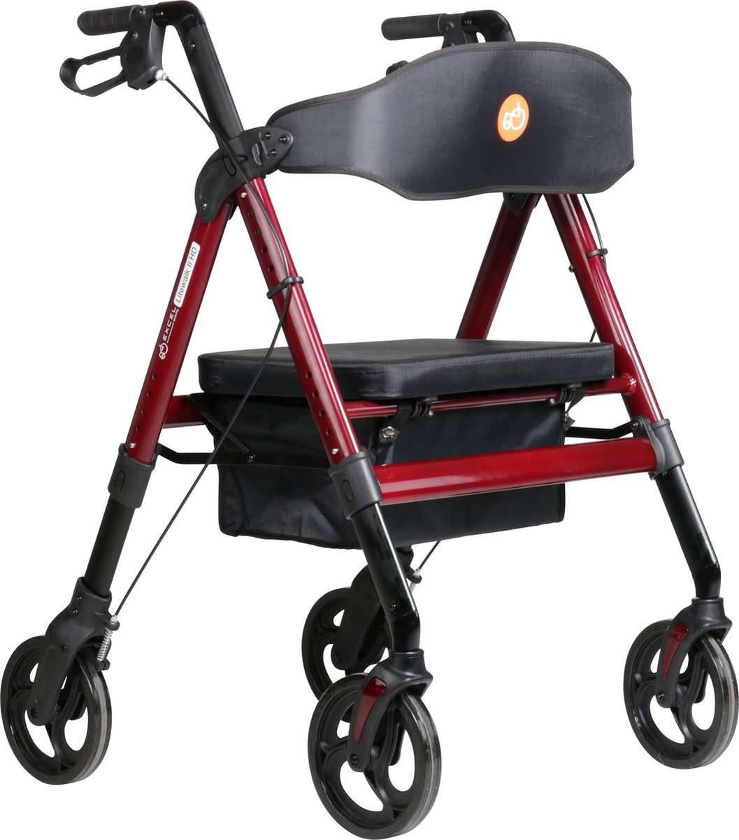 Excel Litewalk II Lichtgewicht Heavy Duty Rollator (7,3 kilo) <200 kilo - Rosewood Red