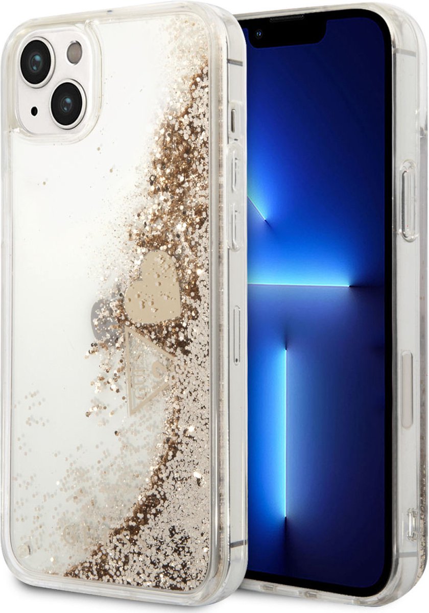 Guess Charms Liquid Glitter Back Case - Geschikt voor Apple iPhone 14 (6.1") - Goud