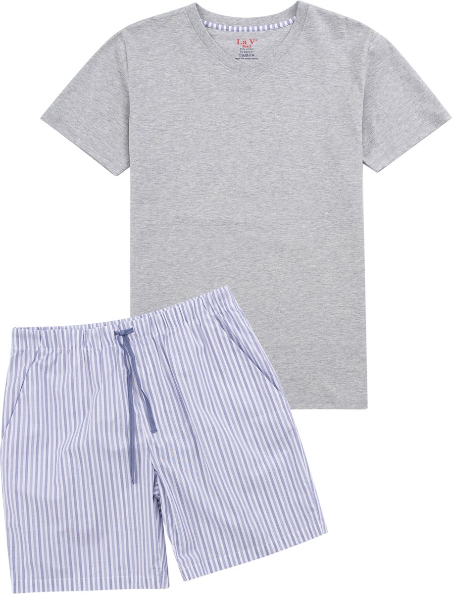 La-V shortama sets voor heren met geruite flanel broek Lichte grijs M (valt klein)