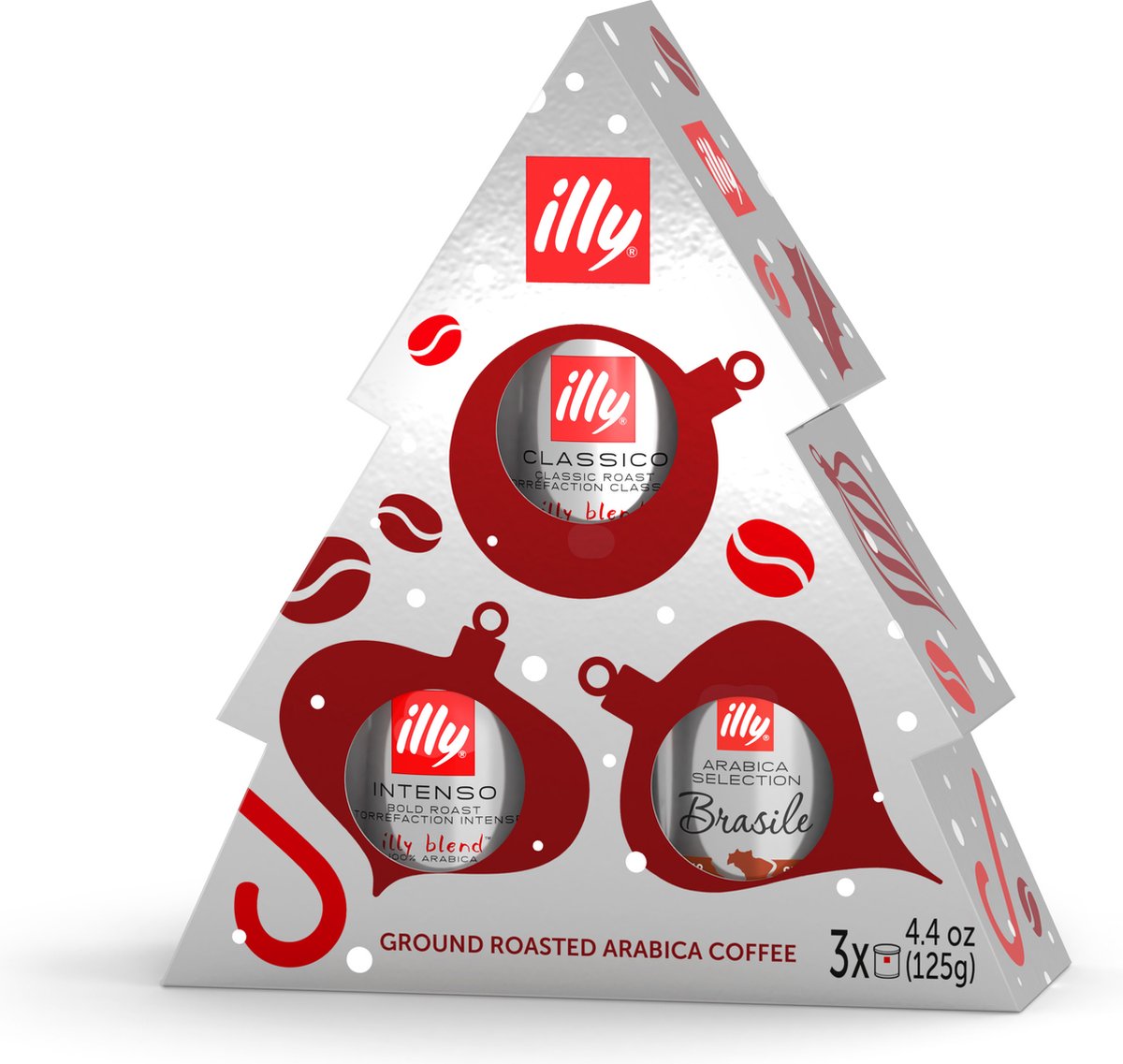 illy - Kerstboom - 6 stuks - gemalen classico, intenso en Brazil 125 gram