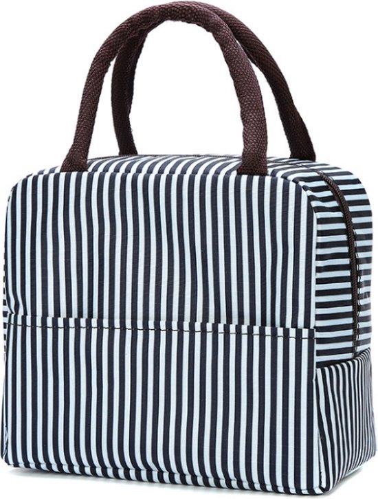 Foto: Lunch bag zwart wit koeltas polyester nylon 23x15x20 cm fashion favorite