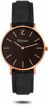 Elysian - Horloge Dames - Rosé Gouden - Zwart Croco Leer - Waterdicht - 36mm - Cadeau Voor Vrouw