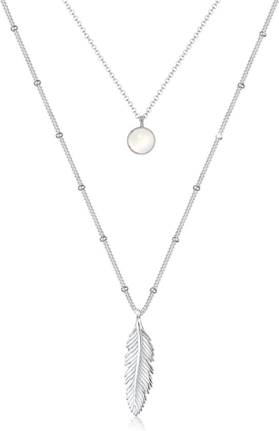 Elli Ladies Necklace collier boule pour femme look superposé plume pierre de lune en argent sterling 925 plaqué or