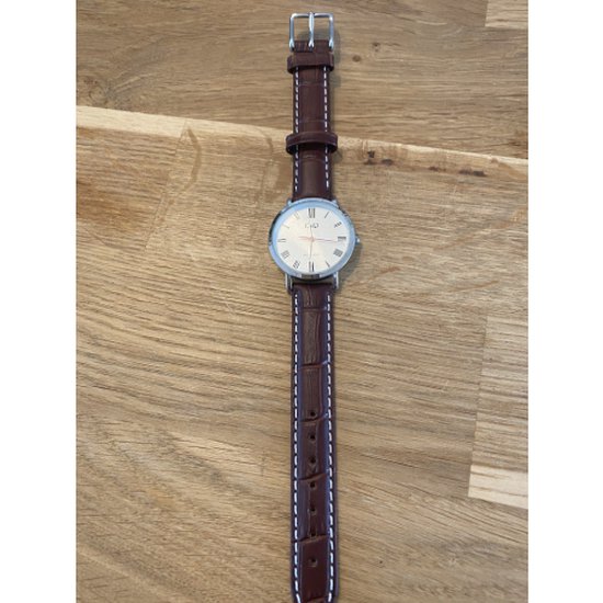 Horlogeband -Dames-14 mm-donkerbruin-juweliers kwaliteit-mooie klassieke band met wit stiksel-