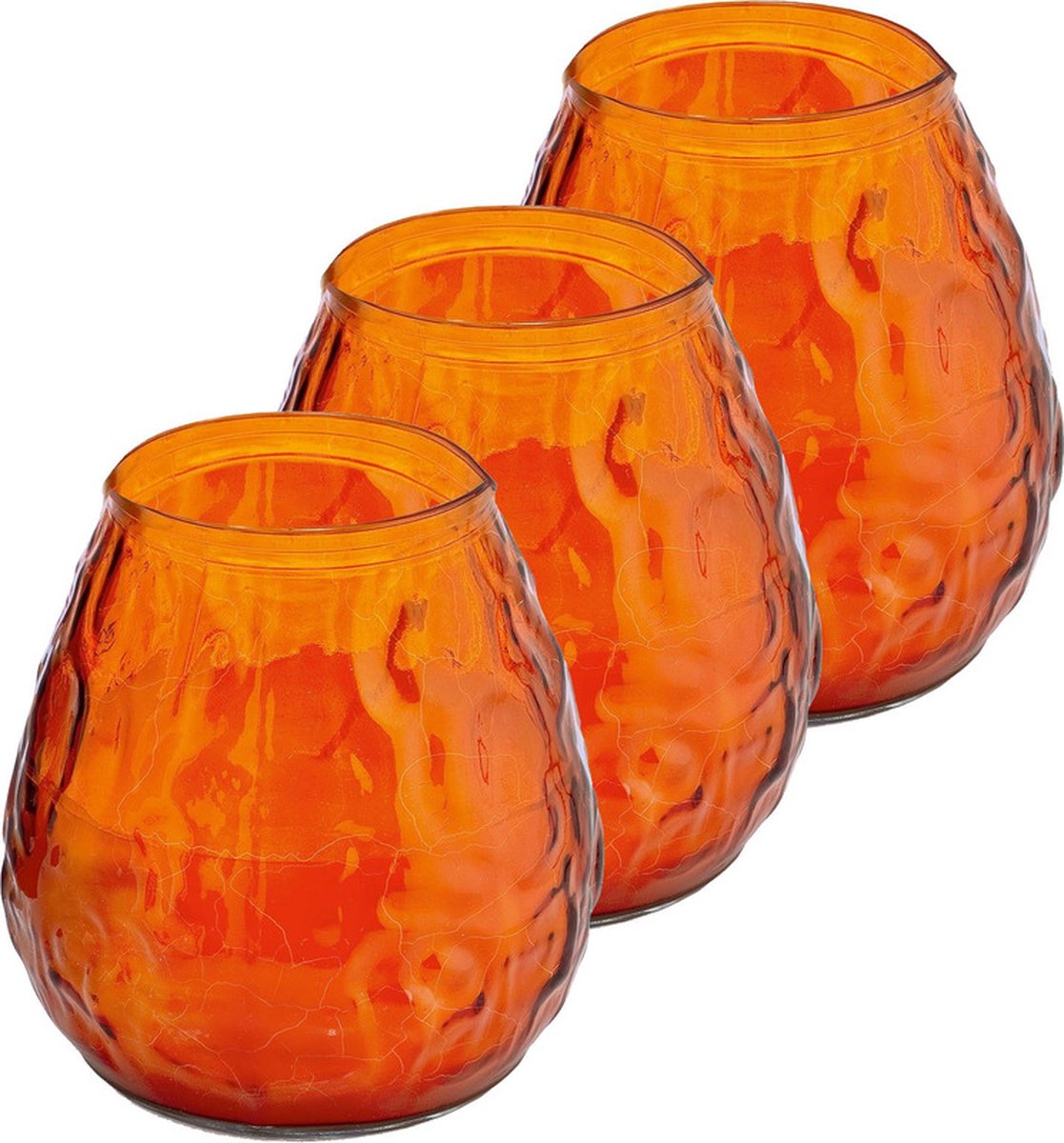 Trend Candles Windlicht kaars - 3x - oranje - 48 branduren - Glas - 10 x 10 cm - Terraskaarsen/tuinkaarsen