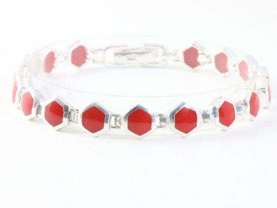 Zilveren armband met rode koraal steen