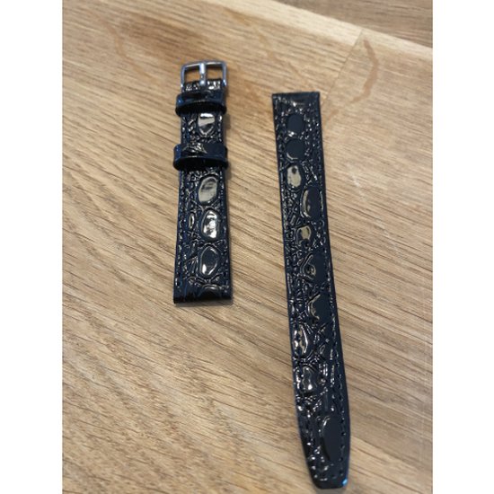 Horlogeband-dames-zwart-14mm-kroko print-hoogglans-juweliers kwaliteit-zeer soepel-anti allergisch