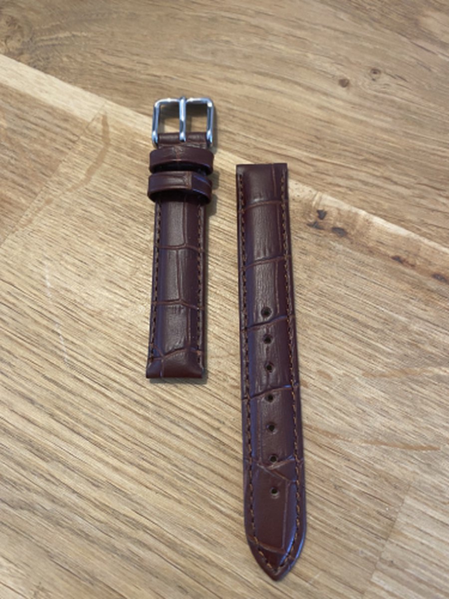 Horlogeband-14 mm breed-dames-bruin-leder-juweliers kwaliteit-anti allergisch