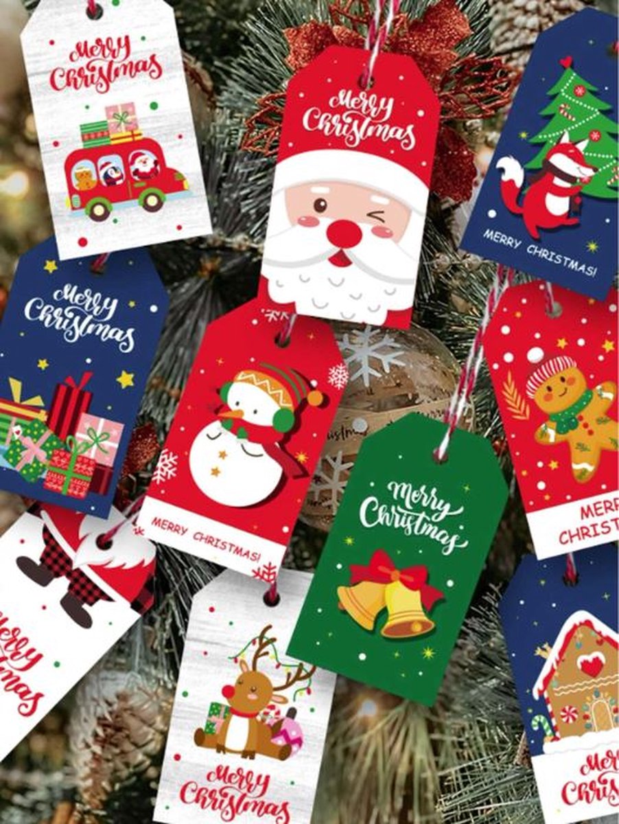 6 étiquettes cadeaux de Noël - Rouge et paillettes dorées - N/A