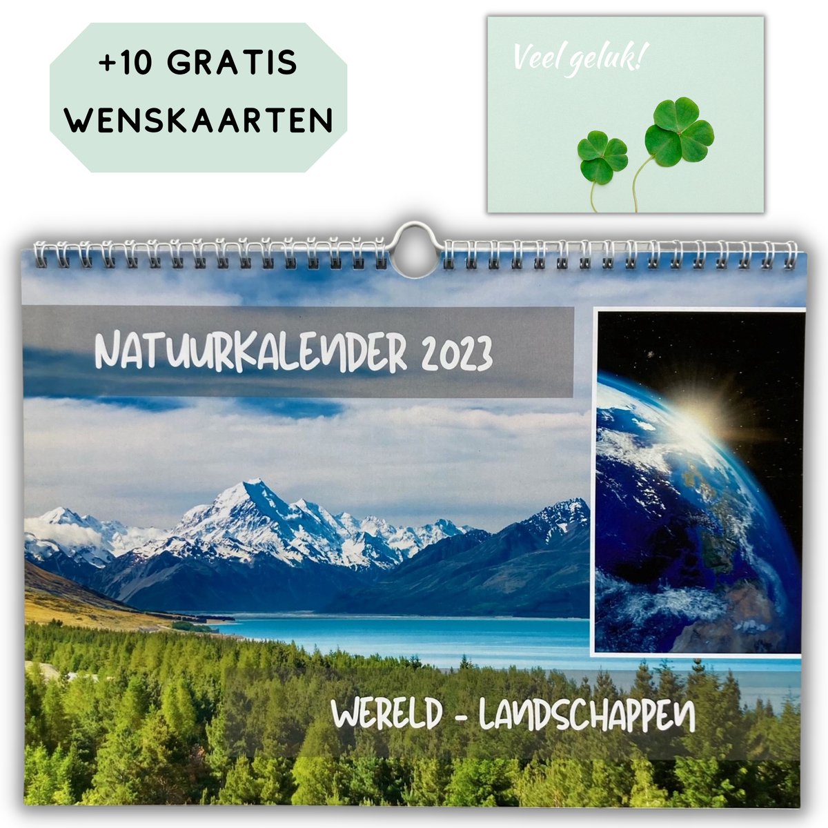 Kalender 2023 Wandkalender - Maandkalender - Natuurkalender Wereld Landschappen - Natuur - Maand - A4 - 10 Gratis wenskaarten