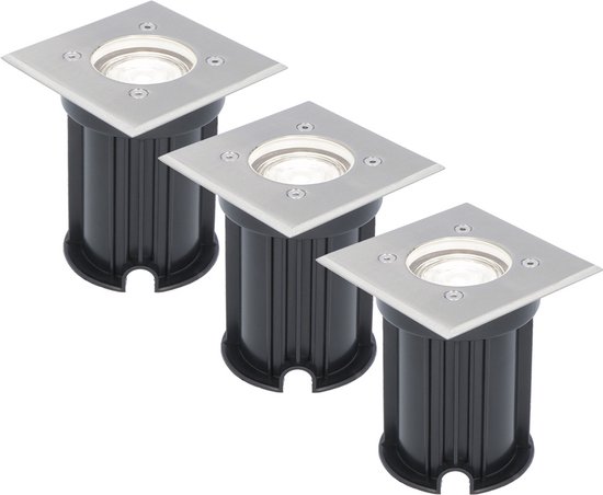 HOFTRONIC 3x HOFTRONIC Ramsay - LED Grondspots voor buiten - Vierkant - RVS - IP65 waterdicht - Verwisselbare GU10 - 5 Watt - 6000K Daglicht wit - 3 jaar garantie