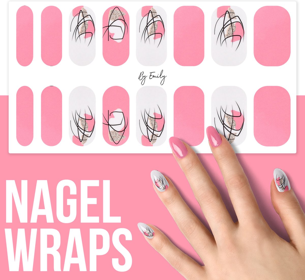 By Emily Nagel wrap Pink Sketch Moederdag cadeaus 16 stickers Nail wrap Nail art Trendy Design Nagellakvrij Eenvoudig Nagel wrap Nagel stickers Folie Zelfklevend Sjablonen