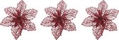 4x stuks decoratie bloemen kerststerren rood glitter op clip 17 cm - Decoratiebloemen/kerstboomversiering/kerstversiering
