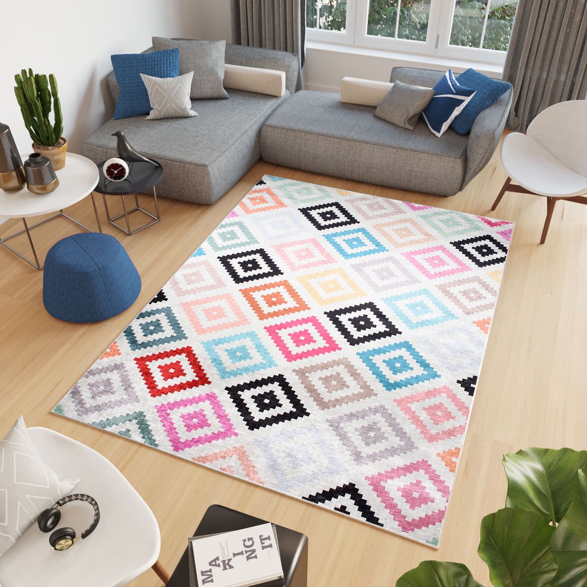 Tapiso Toscana Vloerkleed Veelkleurig Marokkaanse Trellis Tapijt Maat- 120x170 Kleurrijk