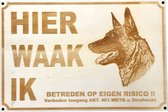 K9 World by van der Veeke, Hier waak ik, Mechelse herder, waarschuwing bord, hout