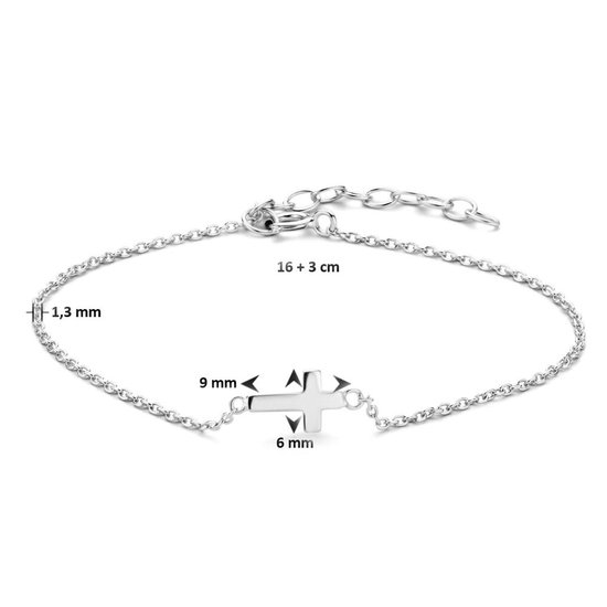 Bracelet argenté avec une croix, 1,3 mm de large, croix 9x6 mm.