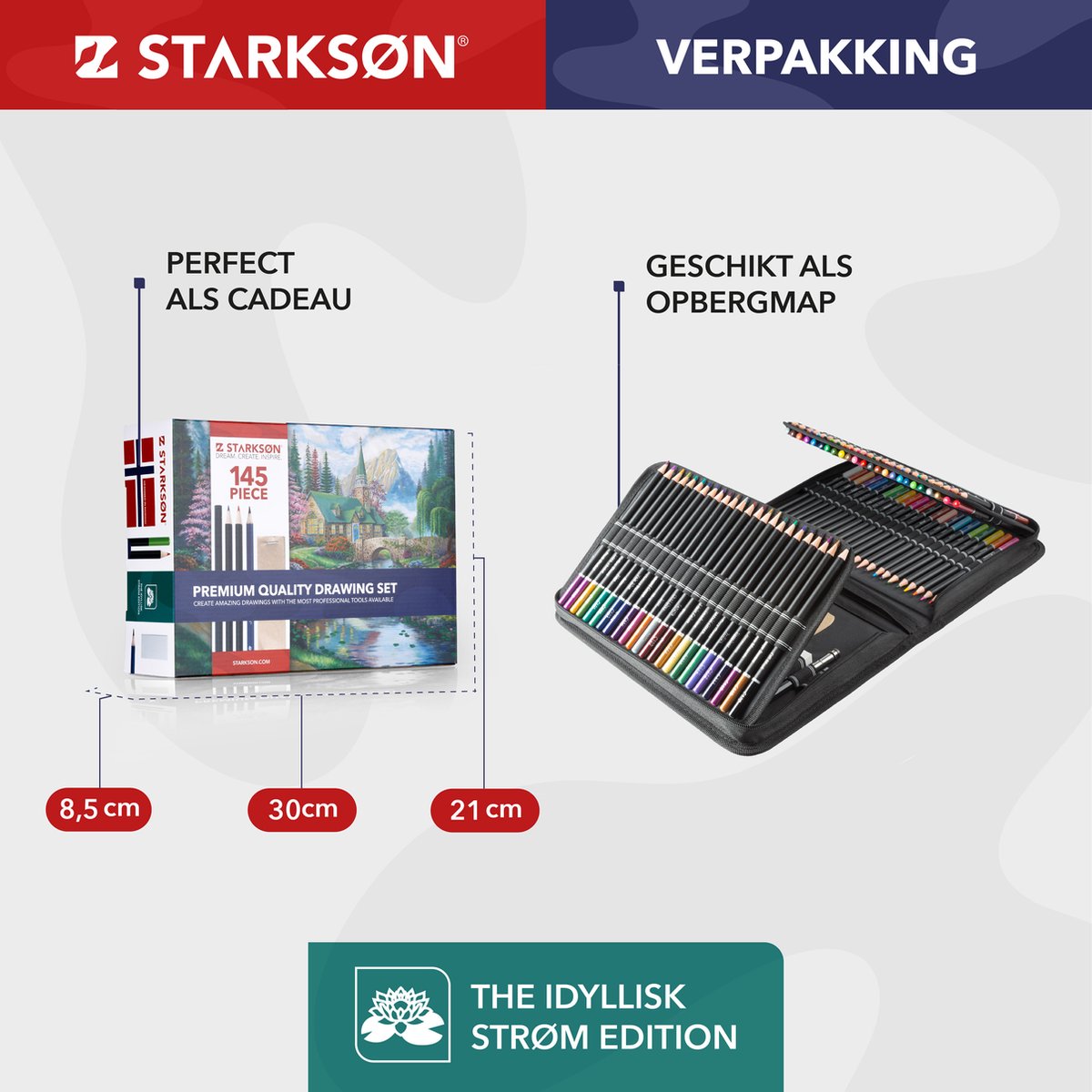 STARKSØN 145-Delige Teken Set Incl. Kleurpotloden, Schets Potloden, Houtskool, Schetsboek, Etui & Accessoires - Blending - Tekendoos Voor Volwassenen & Kinderen — afbeelding 10