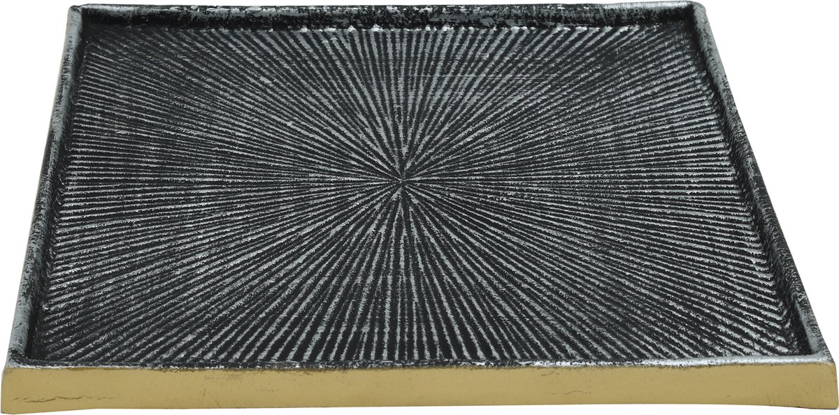 PTMD Rickie matzwart gouden schaal vierkant 21 x 21 - Rickie black alu bowl ribbed pattern square M