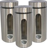 Belle Vous 4 Pak Roestvrij Stalen Voedsel Containers met Doorzichtig Glazen Ramen - Luchtdichte Opslag Potten voor Keuken/Kelder - Container Set voor Opslag van Koffie Bonen, Thee, Bloem & Meer