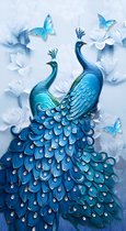 5D Diamond Painting 60x100cm - Blauwe pauw en vlinders - Volledige Set – Inclusief Pen Schudbakje Wax Opbergzakjes en Wit Stickers - Ronde steentjes- Dieren