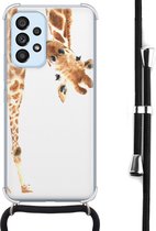 Hoesje met koord - Geschikt voor Samsung Galaxy A53 - Giraffe - Verstelbaar zwart koord - Crossbody - Giraffe - Bruin, Transparant - Leuke Telefoonhoesjes