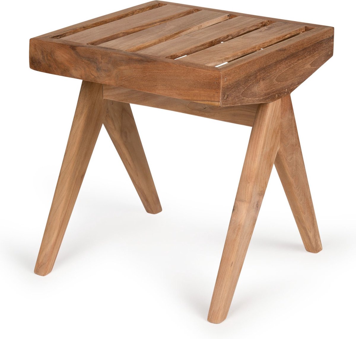 DETJER - Design Kruk - 40x40 cm (L x B) - Hoogte: 45 cm - Kleur: Teak - Minimalistische Stijl