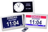 Dementieklok - kalenderklok- seniorenklok met dagdeelaanduiding -keuze uit 3 verschillende displays in 1 klok- analoog of digitaal- mooi groot scherm10 inch – Wit