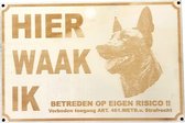 K9 World by van der Veeke, Hier waak ik, Hollandse herder, waarschuwing bord, hout