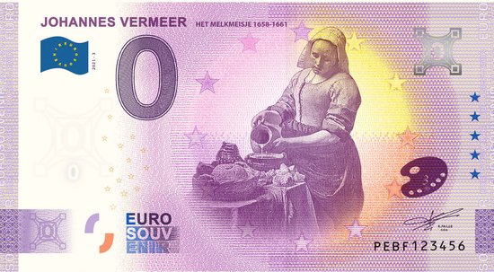 Thumbnail van een extra afbeelding van het spel 0 Euro biljet 2021 - Johannes Vermeer Het Melkmeisje