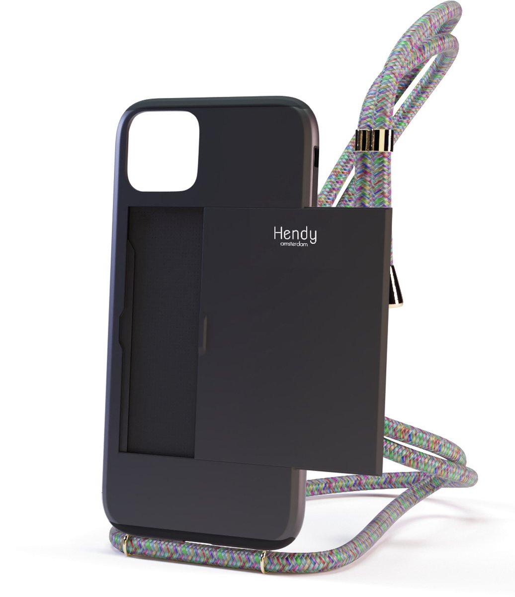 Hendy telefoonhoesje met koord - Sophisticated (ruimte voor pasjes) - Confetti - iPhone 12 Mini