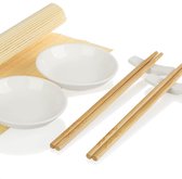 7-delige sushiset met eetstokjes, kom, rolmat en eetstokjessteun - mooie serveerset - keukenaccessoires - met kommen voor sauzen