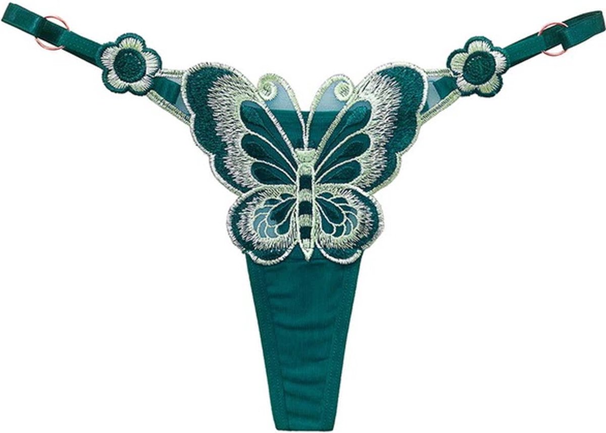 Goedkoopste String-Dames-Groen-Vlinder-Geborduurd-Sexy-Opwindend-Verstelbaar-Erotisch