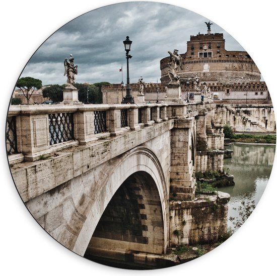 WallClassics - Dibond Muurcirkel - Stad Rome - 60x60 cm Foto op Aluminium Muurcirkel (met ophangsysteem)