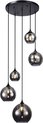 Hanglamp Smoking Glass - 5-lichts - Smoke Glas - 5 bollen - Ø plaat 35cm - Rookglas