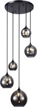 Lampe à suspension Smoking Glass - 5 lumières - Smoke Glas - 5 boules - Ø plaque 50 cm - Smoke glass