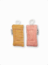 Zero waste - Herbruikbare spons - Afwasspons - Duurzaam cadeau - Geel Roze streep