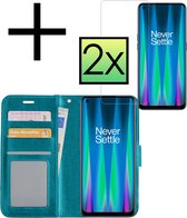 Hoes Geschikt voor OnePlus Nord CE 2 Lite Hoesje Book Case Hoes Flip Cover Wallet Bookcase Met 2x Screenprotector - Turquoise