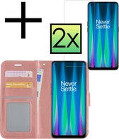 Hoes Geschikt voor OnePlus Nord CE 2 Lite Hoesje Book Case Hoes Flip Cover Wallet Bookcase Met 2x Screenprotector - Rosé goud