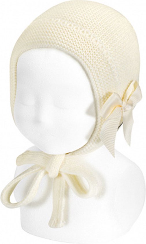 Cóndor Baby Bonnet Muts Met Grosgrain Strik | 50.520.011 | Cream/Créme | 3-6 mnd | Maat 00