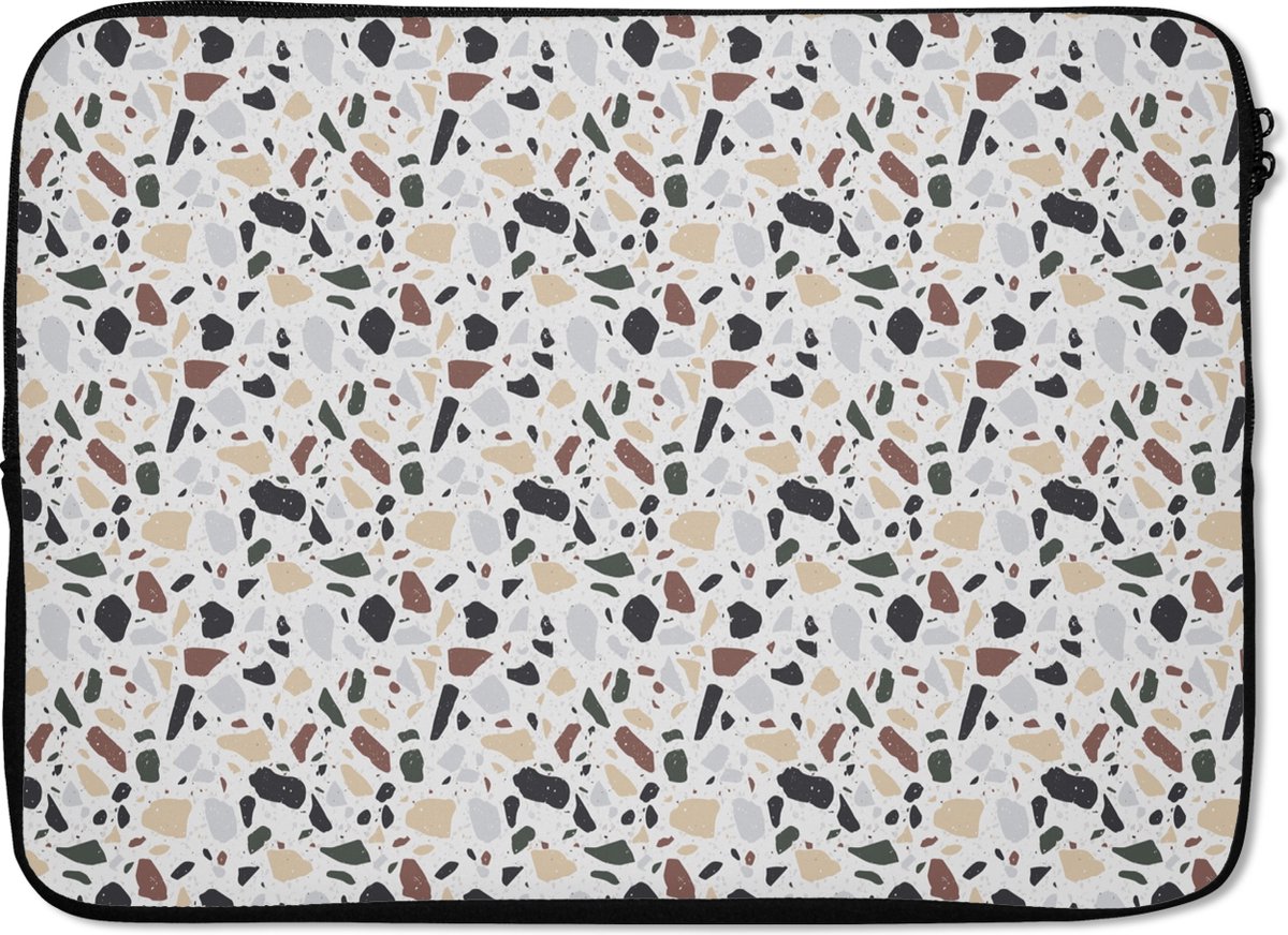 Laptophoes 14 inch - Structuur - Terazzo - Patroon - Laptop sleeve - Binnenmaat 33x23 cm - Zwarte achterkant