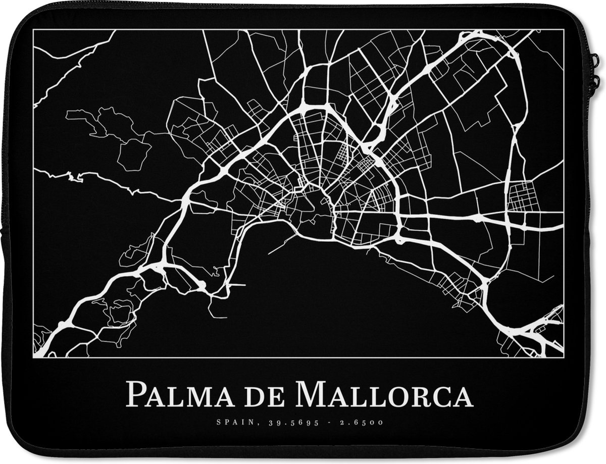 Laptophoes 17 inch - Plattegrond - Stadskaart - Palma de Mallorca - Kaart - Laptop sleeve - Binnenmaat 41x28 cm - Zwarte achterkant - Stadskaart