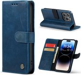 Casemania Hoesje Geschikt voor Apple iPhone 14 Pro Max Blauw - Lederen Portemonnee Book Case