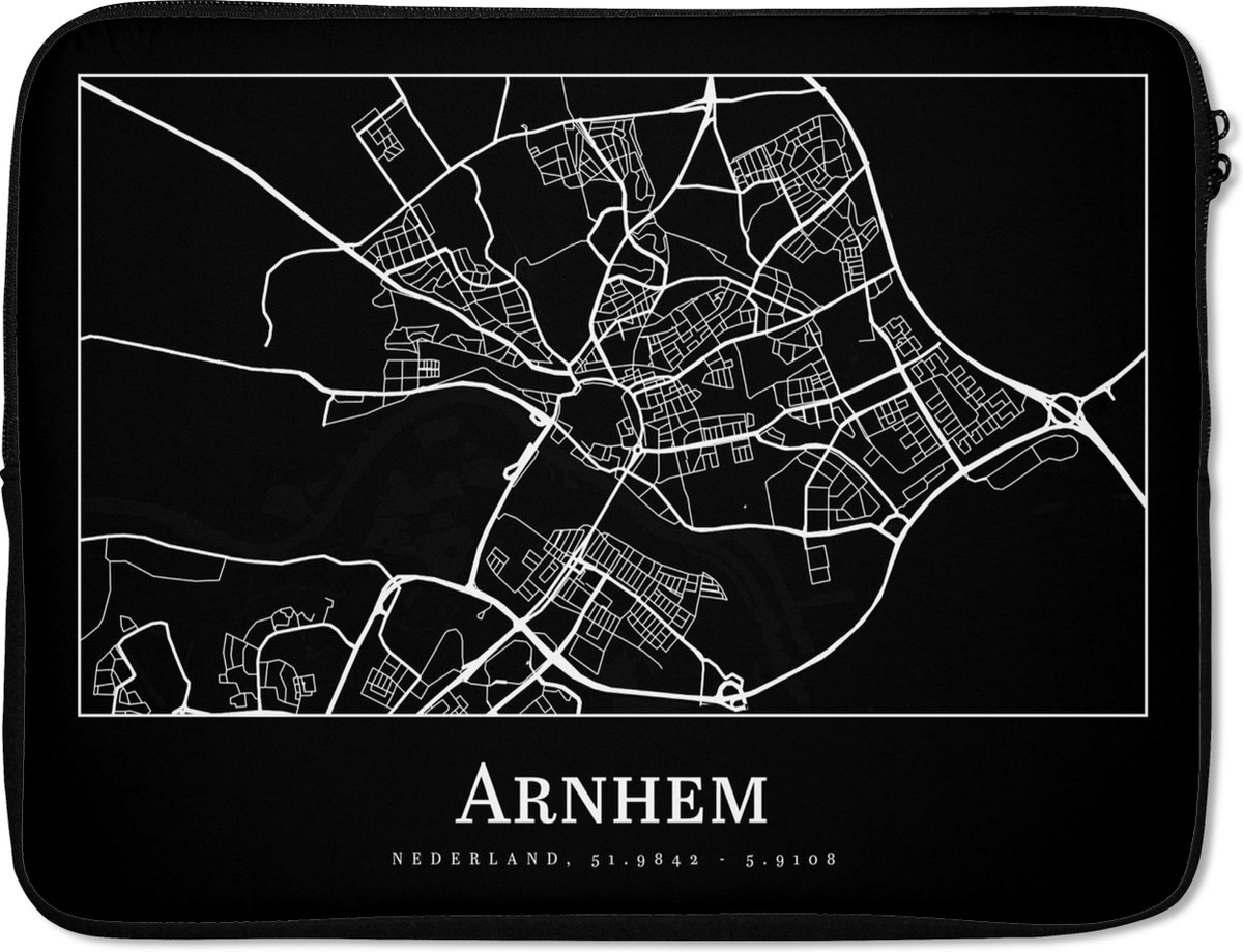 Laptophoes 17 inch - Stadskaart - Arnhem - Plattegrond - Kaart - Laptop sleeve - Binnenmaat 41x28 cm - Zwarte achterkant - Stadskaart
