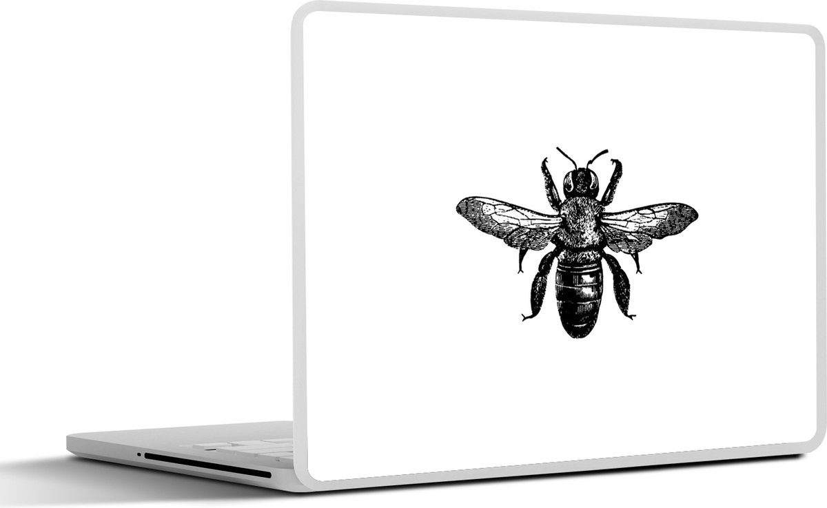 Laptop sticker - 13.3 inch - Bij - Insect - Vintage - Zwart wit - 31x22,5cm - Laptopstickers - Laptop skin - Cover