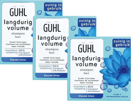 Guhl Blauwe Lotus Langdurige Volume Shampoo Bar - 3 x 75 g - Biedt Volume en Kracht voor Fijn en Futloos Haar - Shampoobar