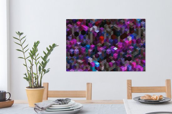 Géométrie violette de cubes 90x60 cm - Tirage photo sur toile (Décoration murale salon / chambre)