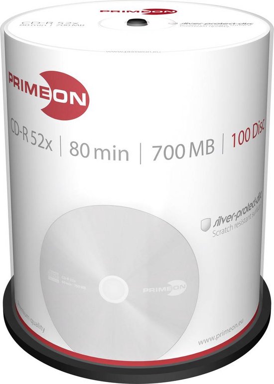 Primeon 2761103 CD-R 80 disc 700 MB 100 stuk(s) Spindel Mat zilver oppervlak - Primeon