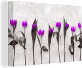Canvas Schilderij Bloemen - Tulpen - Paars - 60x40 cm - Wanddecoratie